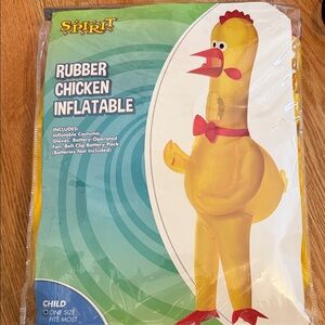 Spirit Yellow Rubber Chicken Inflatable Costume with Red Bow Tie